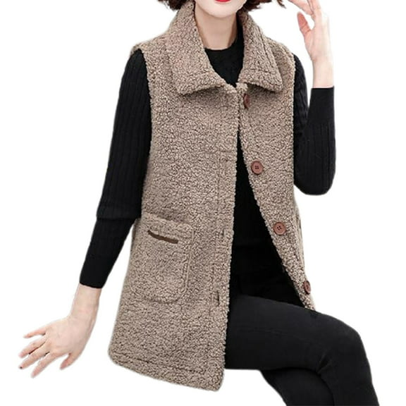 Gaexia Womens Vest Jacket,Women Shearling Vest Stand Collar Slim Fit Autumn Winter Fashion Outerwear Warm Lined Jacket Coat