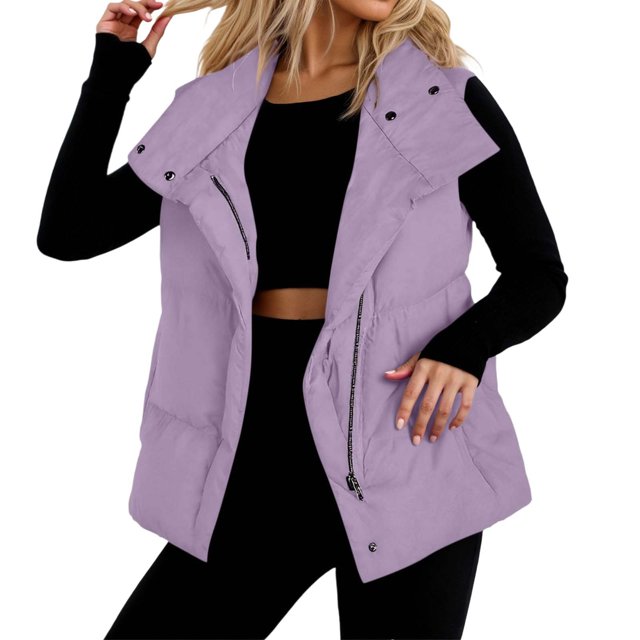 Gaexia Womens Vest Jacket,Women Sleeveless Padded Jacket Solid Color Lapel Vest Outerwear for Autumn Winter Season Lightweight Warm Fashion
