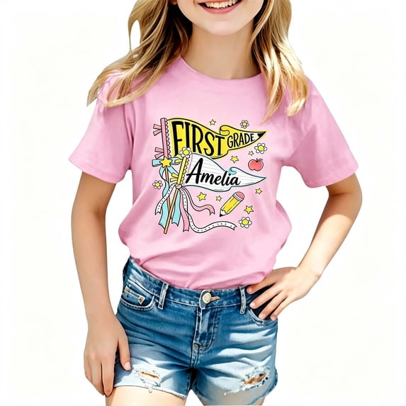 Gaexia Back to School Graphic Tee Short Sleeve Playful Print Top for Girls Boys Lightweight Casual Everyday Wear