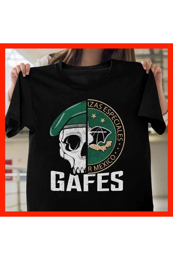 Gafes T-Shirt - Mexican Special Forces Skull Beret Military Graphic Tee T1633, Softstyle for Unisex, Inclusive Sizing to 5XL