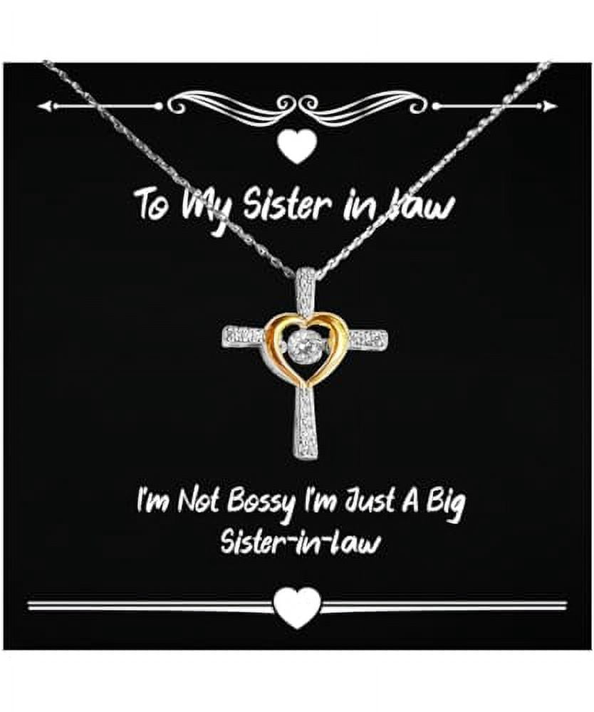 Gag Sister in law Cross Dancing Necklace, I'm Not Bossy I'm Just A Big Sister-in-law, Sarcasm Jewelry For Sister From Sister, Appreciation gifts for sister in law, Best appreciation gifts for sister