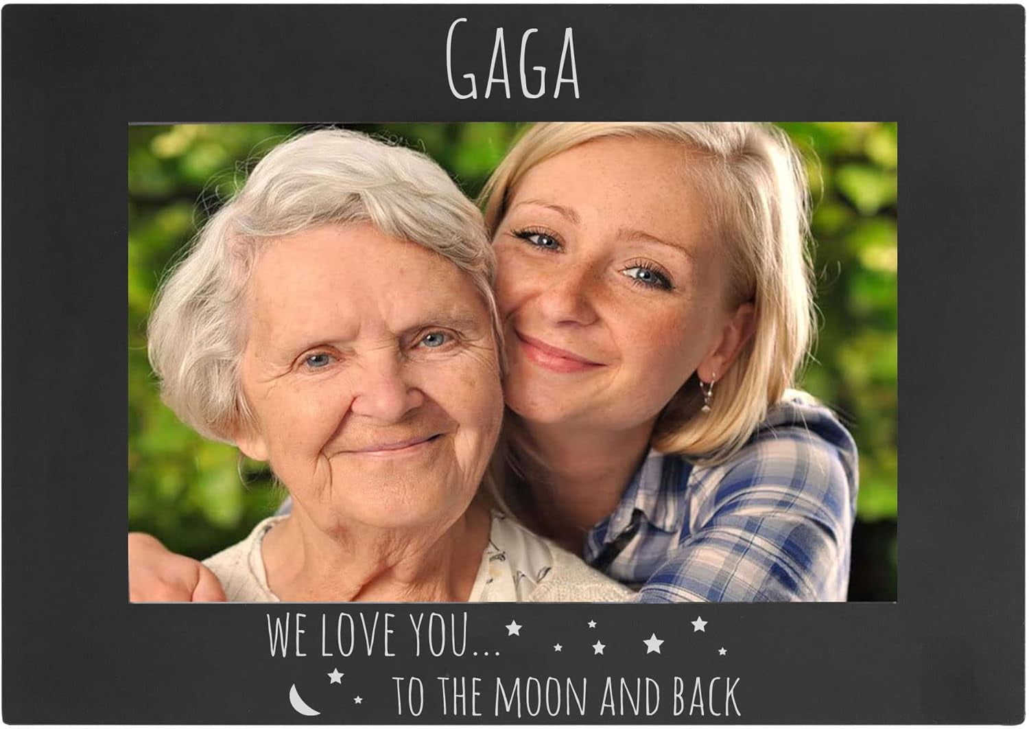 "I Love You To The Moon And Back" Photo Frame - Anodized Aluminum, Holds 4x6 Picture, Customizable For Family, Black