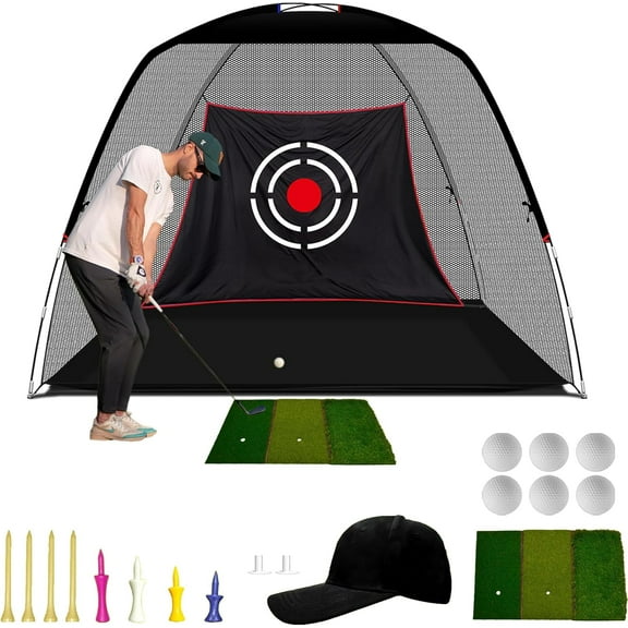Gagalileo Golf Hitting Net - Including Real Balls/Turf Mat/Tees/Hat/Target/Bag: Gift for Mens Golf Lovers - Indoor Outdoor Garage Use