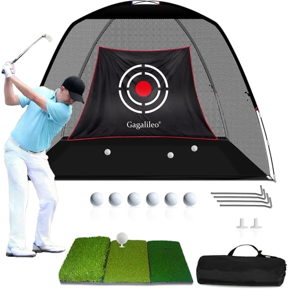 Gagalileo Golf Practice Hitting Net 12'x7'x6.6'  Pro Black Golf Driving, Chipping & Pitching Net with Target & Carry Bag for Backyard Practice