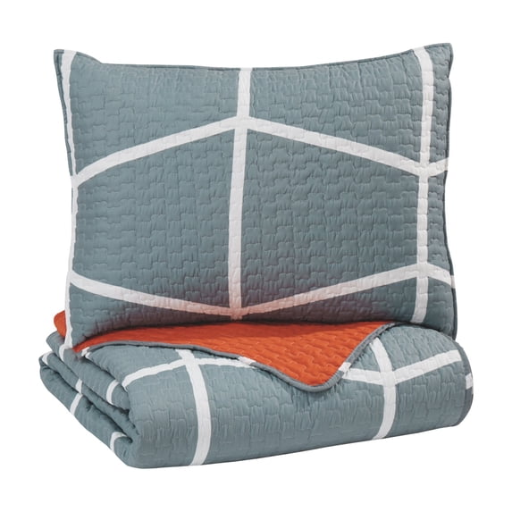 Gage Coverlet Set-Color:Gray/Orange,Size:Twin