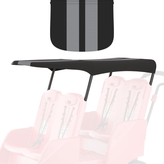 Foundations Gaggle 4 Buggy Fabric Canopy, Sun & Rain Protection, Extends Over Front Seat for Full Protection of all Riders, Steel Pipe Frame for Durability (Black/Gray Striped)
