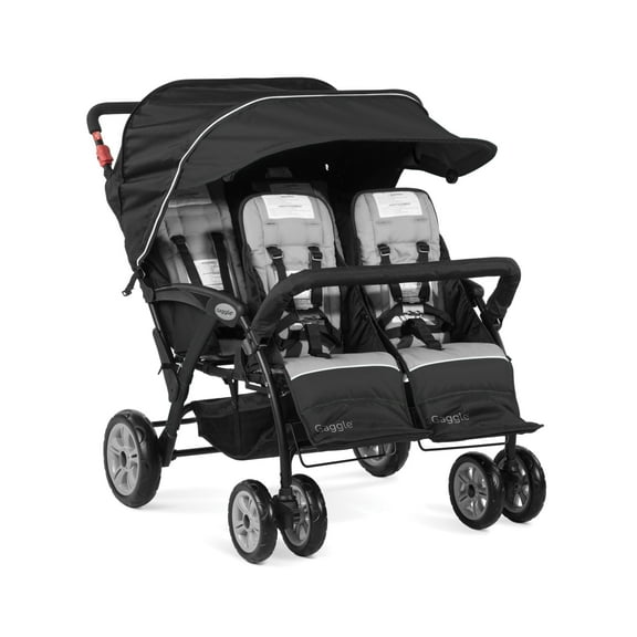 Foundations Gaggle Compass 4-Seat Quad Stroller, Reclining Seats with Canopy, Black