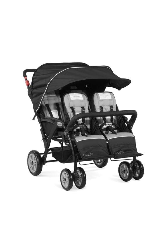 Foundations Gaggle Compass 4-Seat Quad Stroller, Reclining Seats with Canopy, Black