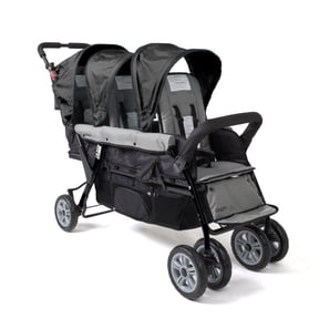 Foundations Compass Trio Triple Stroller, 3-Seat Tandem with Canopies and Reclining Seats, Red