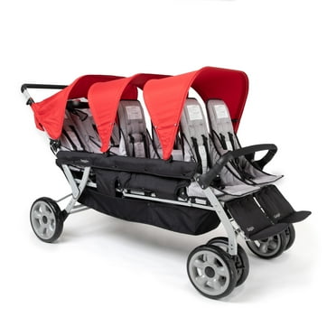 Foundations Gaggle Jamboree 6-Seat Folding Daycare Stroller with UV Canopies, Reclining Seats, Red/Black