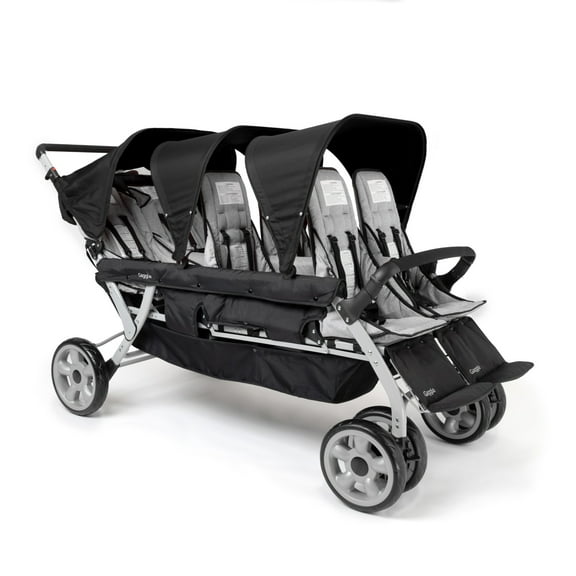 Foundations Gaggle Jamboree 6-Seat Folding Daycare Stroller with UV Canopies, Reclining Seats, Black
