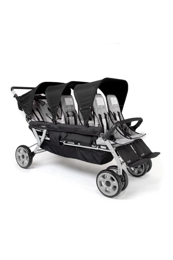 Foundations Gaggle Jamboree 6-Seat Folding Daycare Stroller with UV Canopies, Reclining Seats, Black