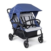 Foundations Gaggle Odyssey 4-Seat Quad Stroller, Reclining Bench Seats with Canopy, Navy/Gray