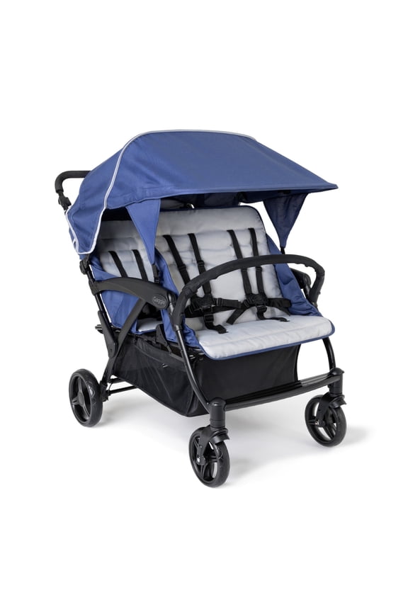 Foundations Gaggle Odyssey 4-Seat Quad Stroller, Reclining Bench Seats with Canopy, Navy/Gray