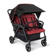 Foundations Gaggle Odyssey 4-Seat Quad Stroller, Reclining Bench Seats with Canopy, Red/Black