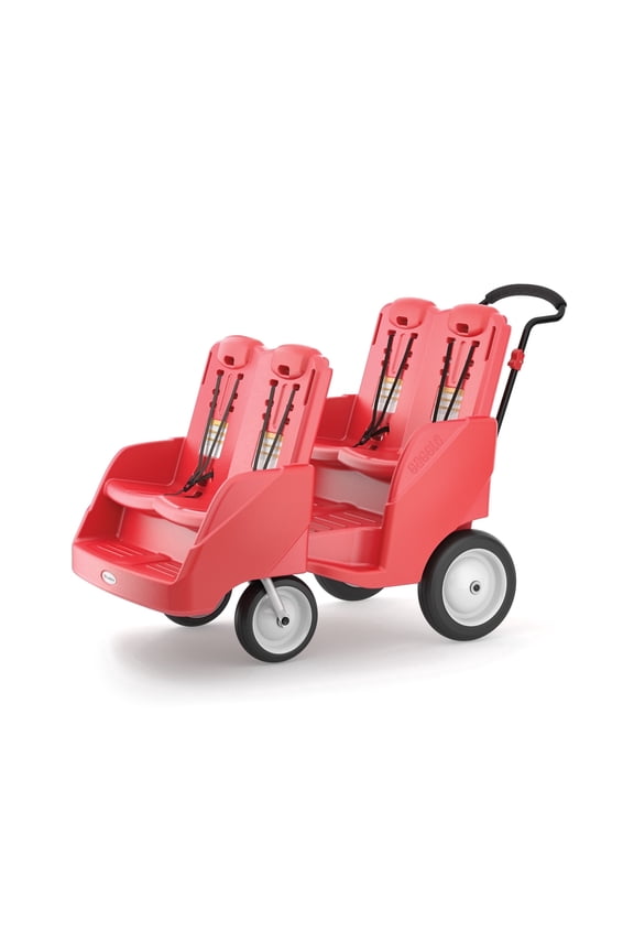 Foundations Gaggle Parade 4-Seat Buggy Stroller, Durable Quad Daycare Stroller with Safety Harness, Red