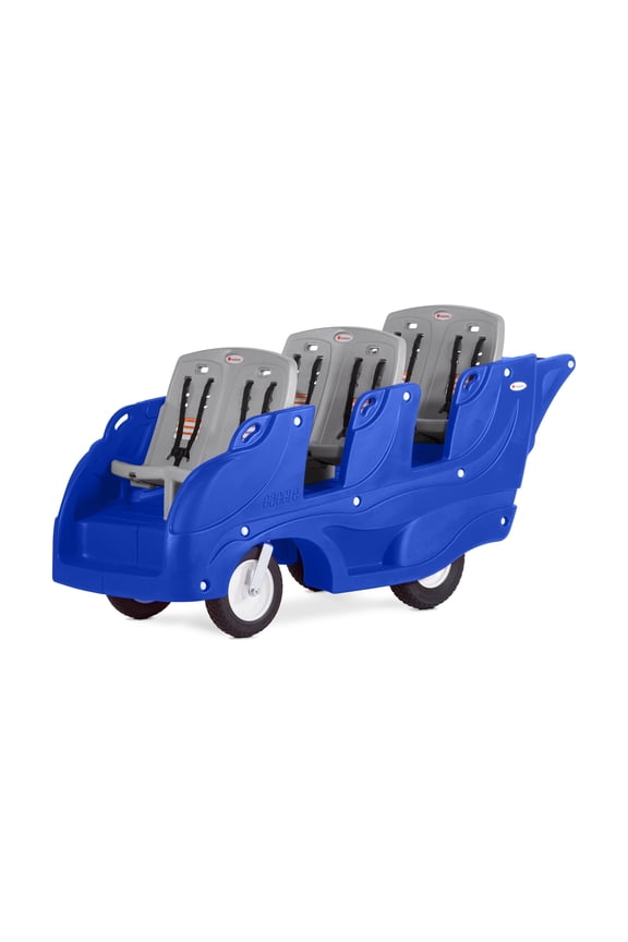 Foundations Gaggle Parade 6-Seat Buggy Stroller, Durable Multi-Child Daycare Stroller with Safety Harnesses, Blue/Gray