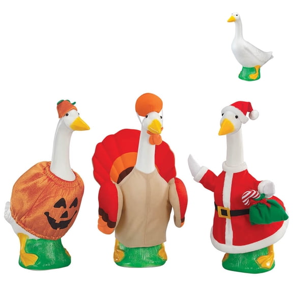 Gaggleville Goose Winter Bundle, Includes 1 Baby 17 inch White Goose and 3 Winter Outfits Bundle - Turkey, Pumpkin & Santa Goose outfits included, by Fox Valley Traders