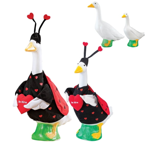 Gaggleville Goose Love Bug Bundle, Includes One Large 23" White Goose, One Baby 17" White Goose and Two Outfits - One Baby & One Large Love Bug Goose Outfit Included, by Fox Valley Traders