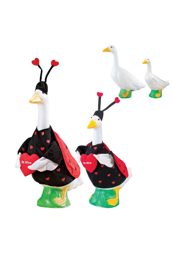 Gaggleville Goose Love Bug Bundle, Includes One Large 23" White Goose, One Baby 17" White Goose and Two Outfits - One Baby & One Large Love Bug Goose Outfit Included, by Fox Valley Traders