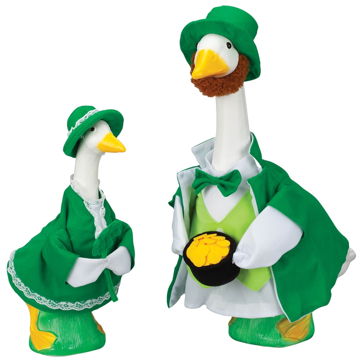 Gaggleville St. Patrick's Day Goose Outfit Bundle - Includes 1 Large Leprechaun and 1 Baby St. Patrick's Day Goose Outfit, by Fox Valley Traders