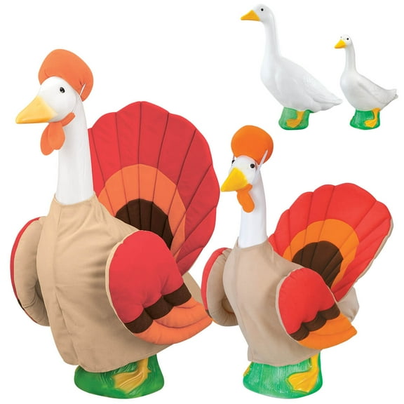 Gaggleville Goose Turkey Bundle, Includes 1 Large 23" White Goose, 1 Baby 17" White Goose and 2 Outfits - 1 Baby & 1 Large Turkey Goose Outfit Included, by Fox Valley Traders