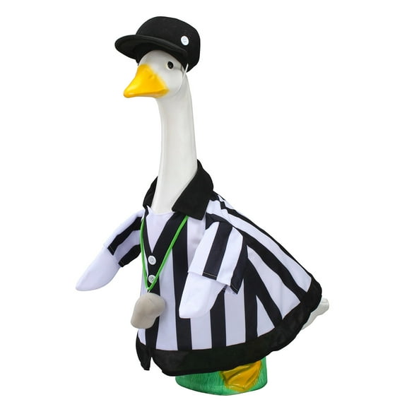 Gaggleville Referee Goose Outfit – 3-Piece Costume with Striped Shirt, Plush Hat & Whistle – Fits 23" Porch Goose Statue – Fun Indoor/Outdoor Décor for Sports Season Celebrations by Fox Valley Trader