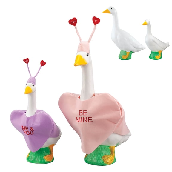 Gaggleville Goose Conversation Heart Bundle, Includes 1 Large 23" White Goose, 1 Baby 17" White Goose and 2 Outfits - 1 Baby & 1 Large Conversation Heart Goose Outfit Included, by Fox Valley Traders