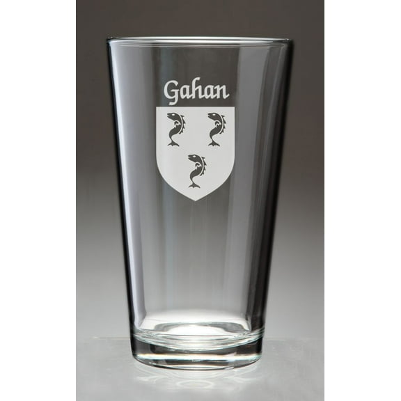 Gahan Irish Coat of Arms Pint Glasses - Set of 4 (Sand Etched)