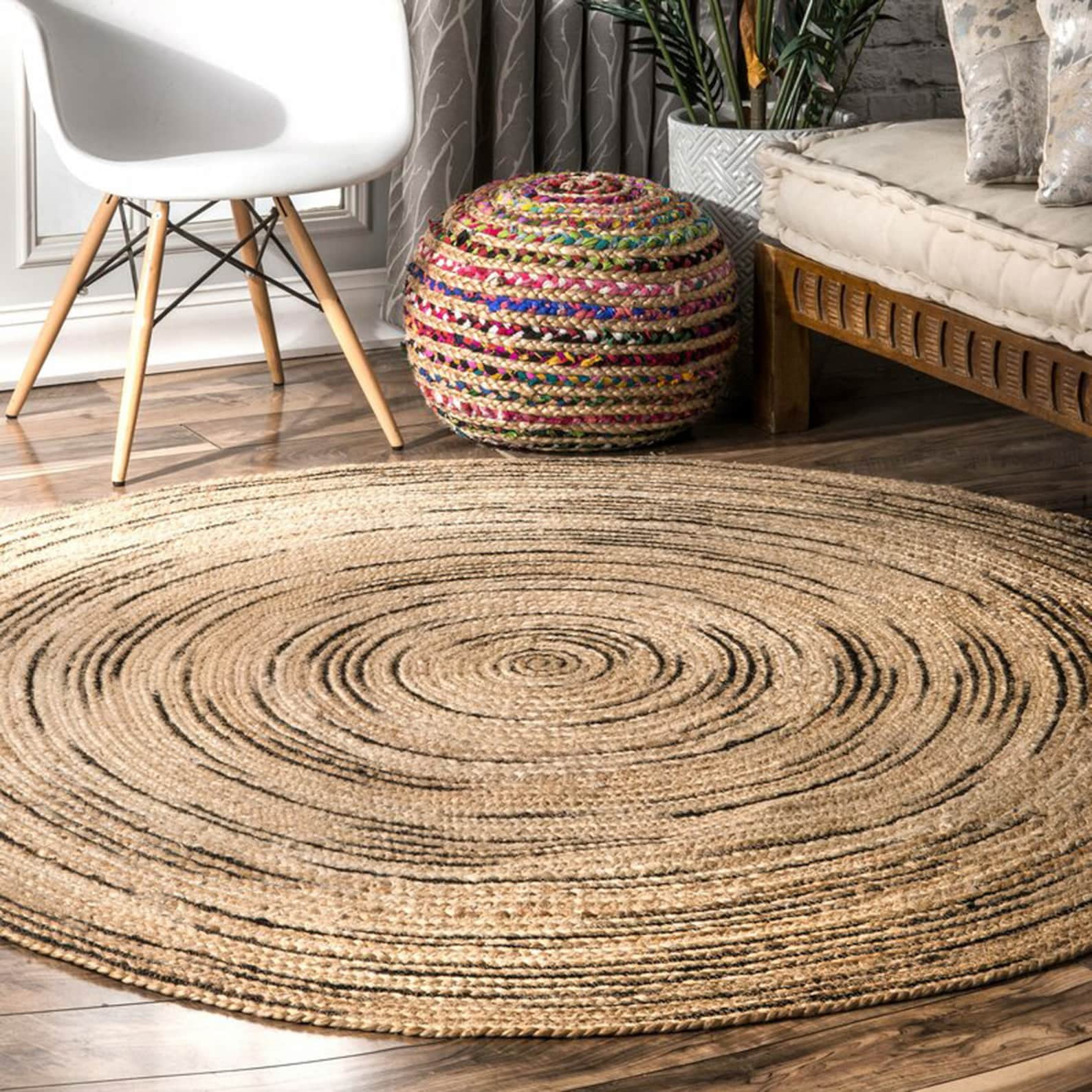 Gahilot International Handwoven Jute Area Rug,Natural Yarn Hand Braided  Round Rugs for Bedroom, Kitchen, Living Room, Farmhouse Rugs for Live