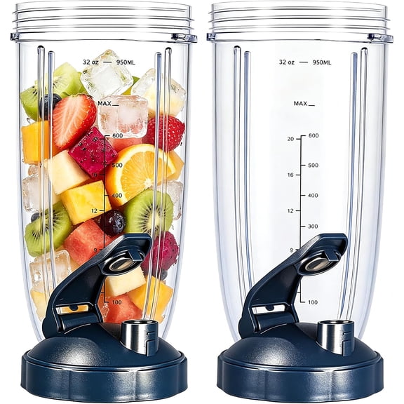 GahsElec 2 Pack 32oz Replacement Cups with To-Go-Lids Compatible NutriBullet 600W & Pro 900W, Blender Parts for Smoothies and Shakes