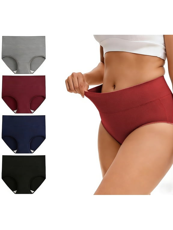 Plus Size High-Waisted Briefs - Smoothing & All-Day Comfort 4 Pack Black+Grey+Burgundy+Navy 3XL