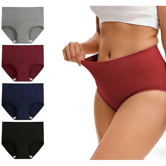 Gai Yi Plus Size High-Waisted Briefs - Smoothing & All-Day Comfort 4 Pack Black+Grey+Burgundy+Navy 4XL