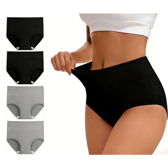 Gai Yi Plus Size High-Waisted Briefs - Smoothing & All-Day Comfort 4 Pack 2Black+2Grey 3XL