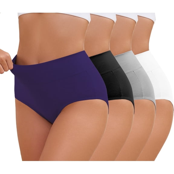 Gai Yi Plus Size High-Waisted Briefs - Smoothing & All-Day Comfort 4 Pack Black White Grey Navy 4XL
