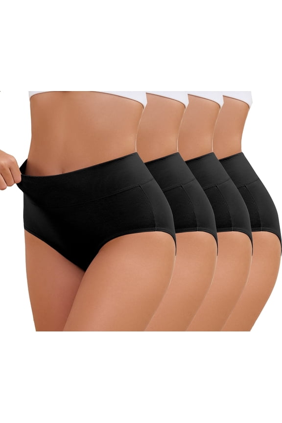 Women's High-Waisted Briefs - Smooth & Shape with All-Day Comfort 4 Pack 2Black+2Black M