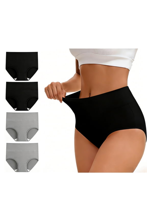 Women's High-Waisted Briefs - Smooth & Shape with All-Day Comfort 4 Pack 2Black+2Grey M