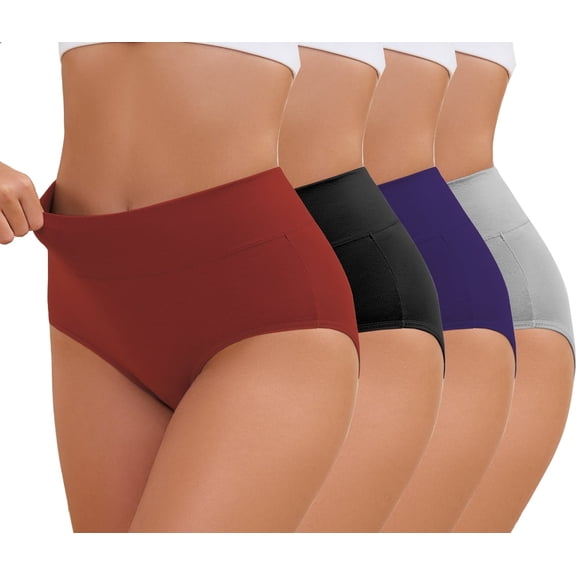Gai Yi Women's High-Waisted Briefs - Smooth & Shape with All-Day Comfort 4 Pack Black Grey Burgundy Navy L