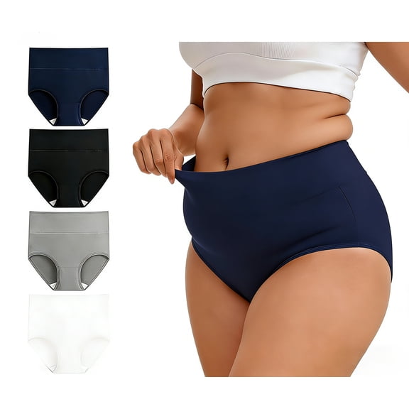 Gai Yi Women's High-Waisted Briefs - Smooth & Shape with All-Day Comfort 4 Pack Black+White+Grey+Navy S