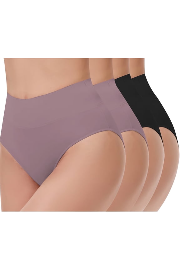4 Pack Tummy Light Control Shapewear Underwear for Women- High Waisted Underwear Butt Lifter Slimming Briefs Sport Breathable Panty for Ladies