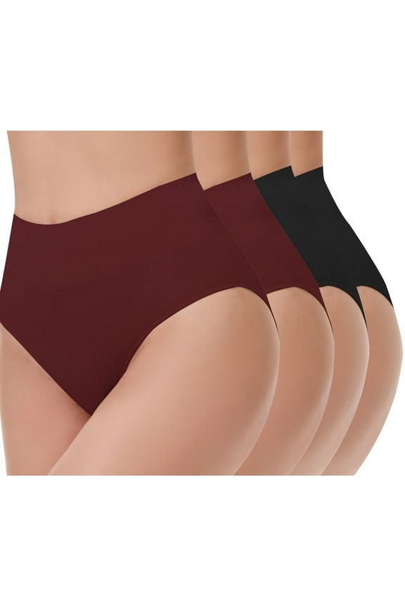 4 Pack Tummy Light Control Shapewear Underwear for Women- High Waisted Underwear Butt Lifter Slimming Briefs Sport Breathable Panty for Ladies