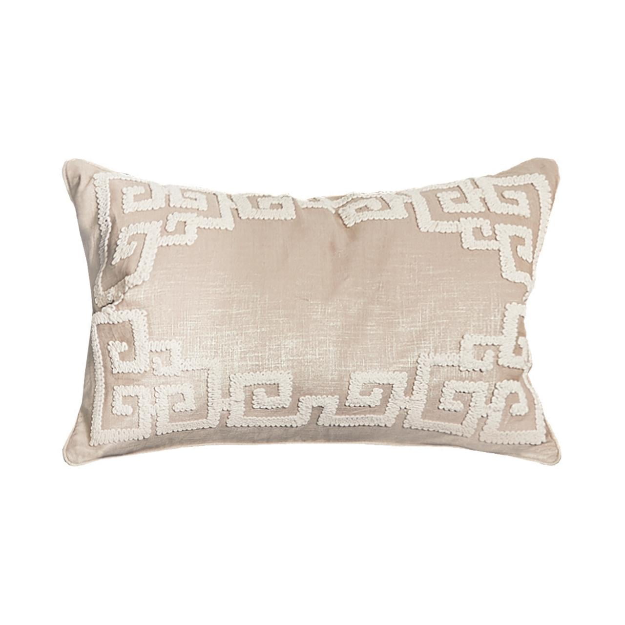 Gaia Natural Tan Cotton Embroidered Throw Pillow