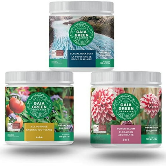 Gaia Green COMBO 500g 4-4-4 All Purpose, Glacial Rock Dust, Gaia Green 2-8-4 Power Bloom