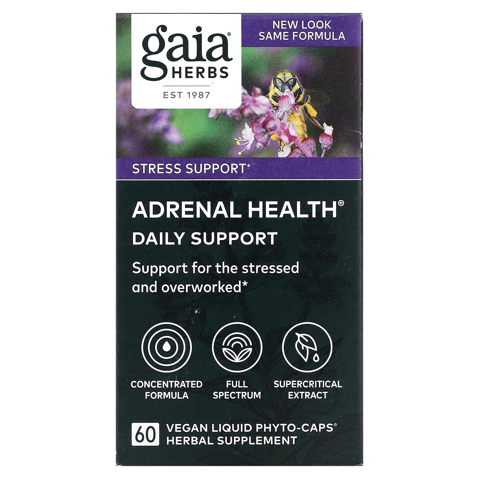 Gaia Herbs Adrenal Health Daily Support 60 Vegan Liquid PhytoCaps