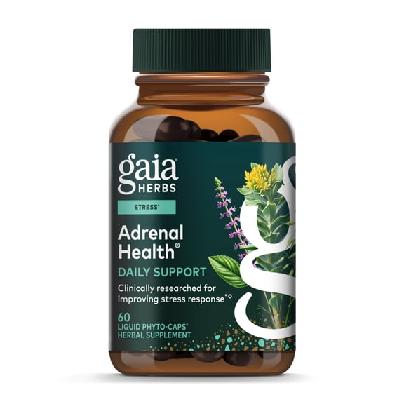 Gaia Herbs Adrenal Health Daily Support - Herbal Supplement with Ashwagandha, Holy Basil & Schisandra - Help Maintain Healthy Energy & Stress Levels* - 60 Vegan Liquid Phyto-Caps (30 Servings)