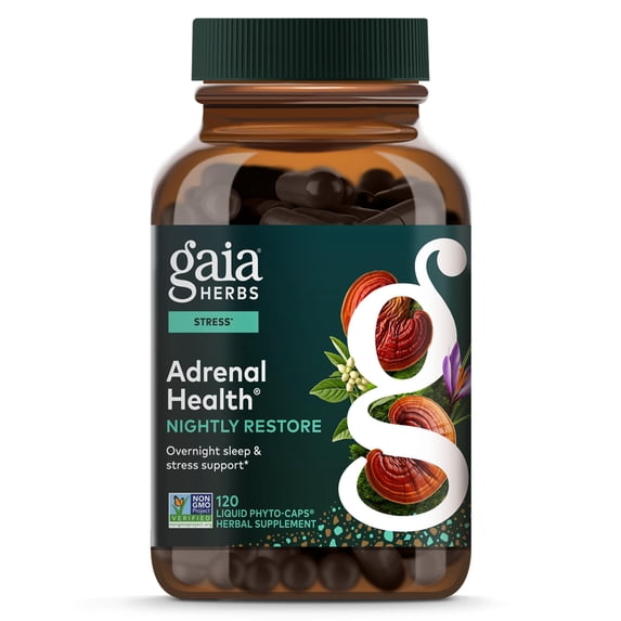 Gaia Herbs Adrenal Health Nightly Restore - Herbal Supplement with Ashwagandha, Magnolia Bark, Cordyceps, Lemon Balm & More* - 120 Vegan Liquid Phyto-Caps (60 Servings)