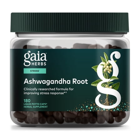 Gaia Herbs Ashwagandha Root - Stress Relief & Sleep Support Supplement - Supports Balanced Energy Levels & Positive Outlook* - 180 Vegan Liquid Phyto-Caps (90 Servings)