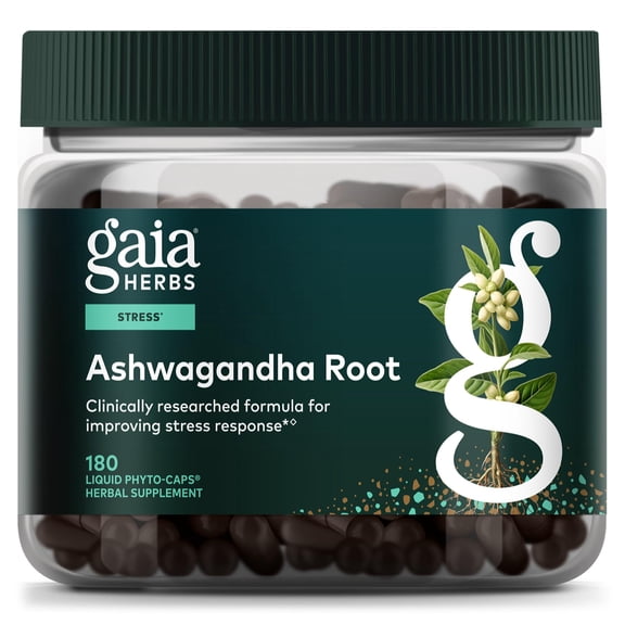 Gaia Herbs Ashwagandha Root 350 mg - Stress Relief & Sleep Support Supplement - Supports Positive Outlook*- Supports Healthy Cortisol Balance* - 180 Vegan Liquid Phyto-Caps (90 Servings)