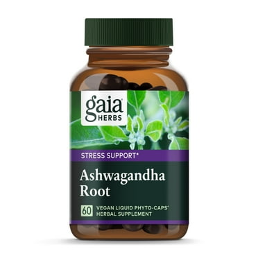 Gaia Herbs Ashwagandha Root, for Stress Relief, Immune Support, Balanced Energy Levels and Mood Support, Vegan Liquid Capsules, 60 Count