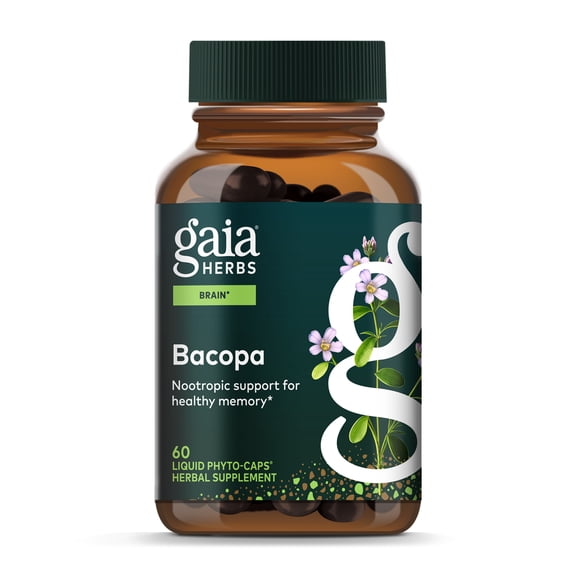 Gaia Herbs Bacopa - Brain & Cognitive Support Herbal Supplement - Made with Bacopa Monnieri to Help Support a Thriving Mind* - 60 Vegan Liquid Phyto-Capsules (60 Servings)